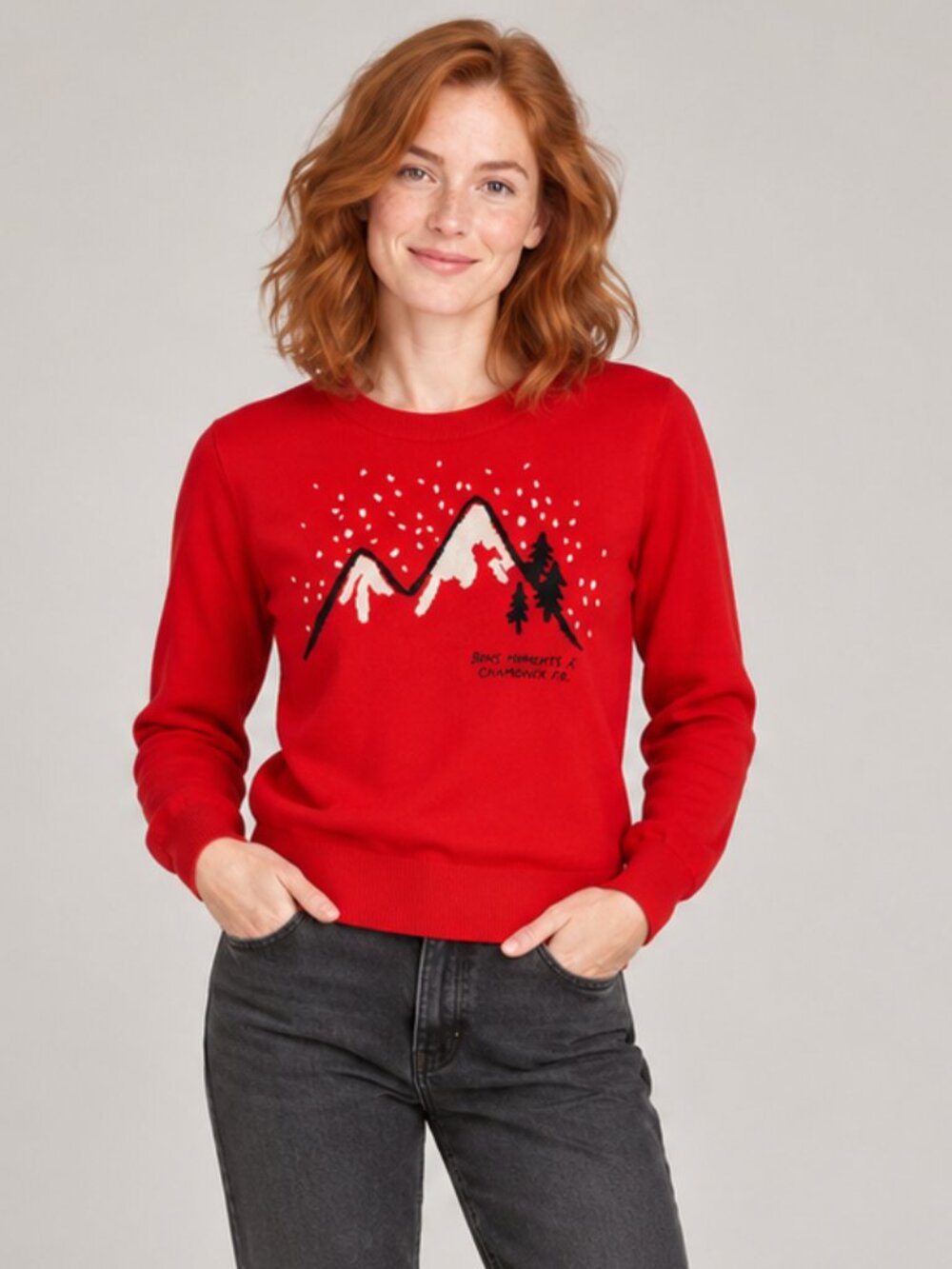 J.Crew Women’s Small Red Merino Wool Chamonix Mountain Graphic Sweater